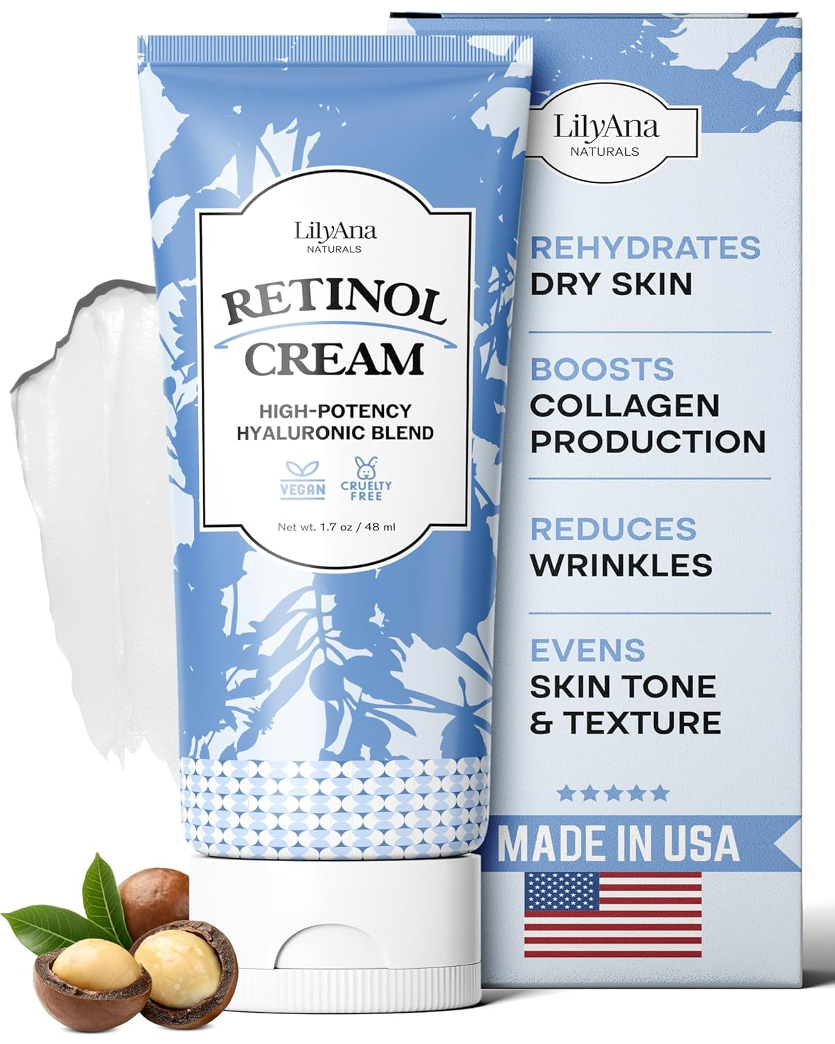 Retinol Cream - Made in USA, anti Aging Moisturizer for Face and Neck,Wrinkle, Retinol Complex - 1.7Oz