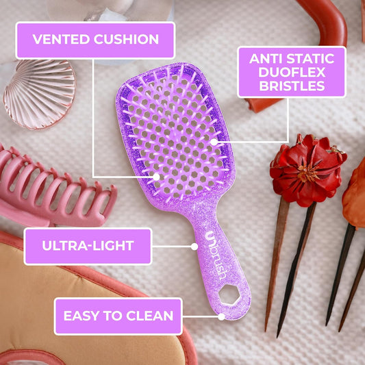 Unbrush Detangling Brush for Pain-Free Brushing on All Wet or Dry Hair Types — Durable Duoflex Anti-Static Bristles, Lightweight Handle, Vented Hair Brush