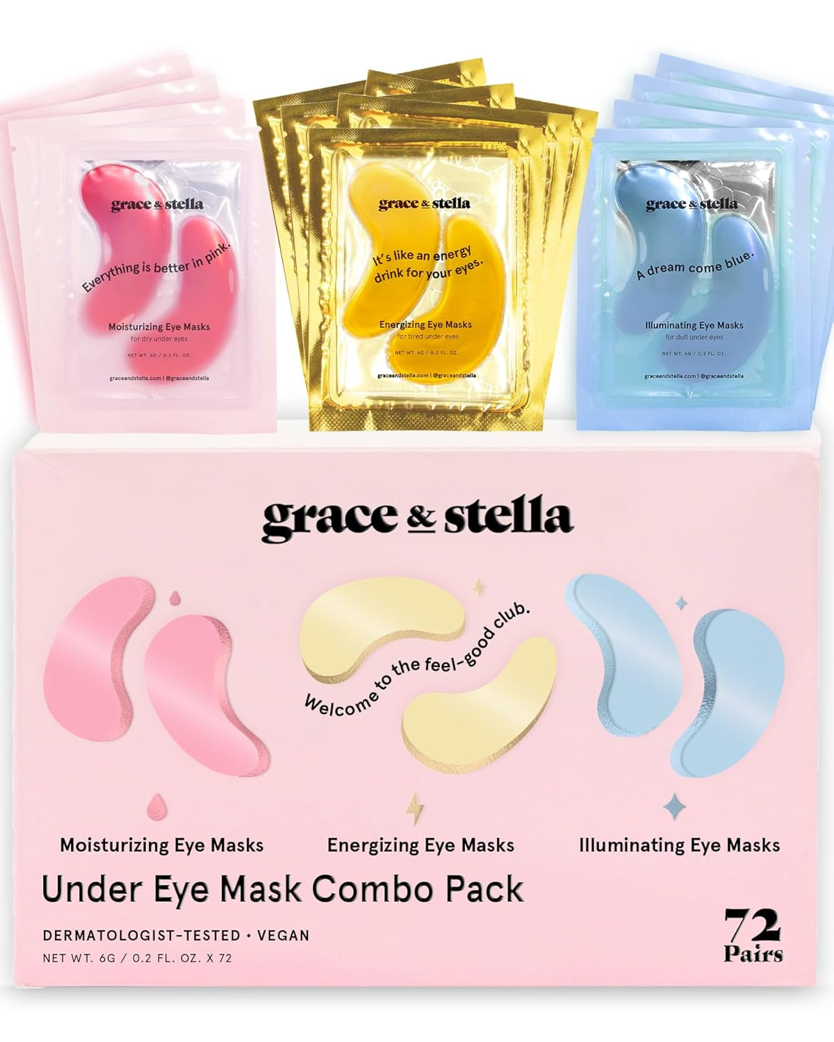 GRACE & STELLA Under Eye Mask - Reduce Dark Circles, Puffy Eyes & Wrinkles with Gel Patches - Vegan, Hydrating Self-Care - 24 Pairs, Gold