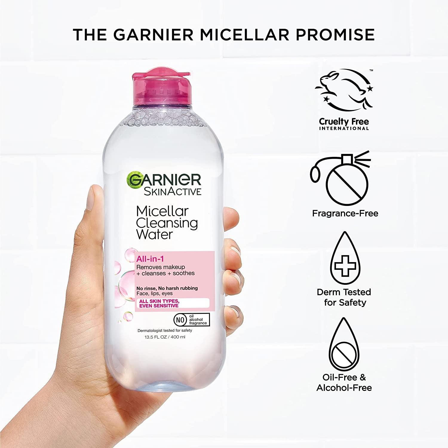 Micellar Water, Hydrating Facial Cleanser & Makeup Remover, Suitable for Sensitive Skin, Vegan, Cruelty Free, 13.5 Fl Oz (400Ml), 1 Count