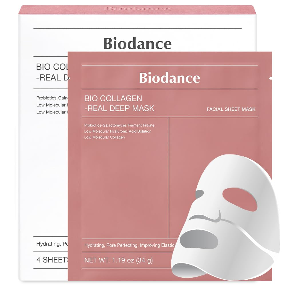 Bio-Collagen Real Deep Mask, Hydrating Overnight Hydrogel Mask, Pore Minimizing, Elasticity Improvement, 34G X4Ea