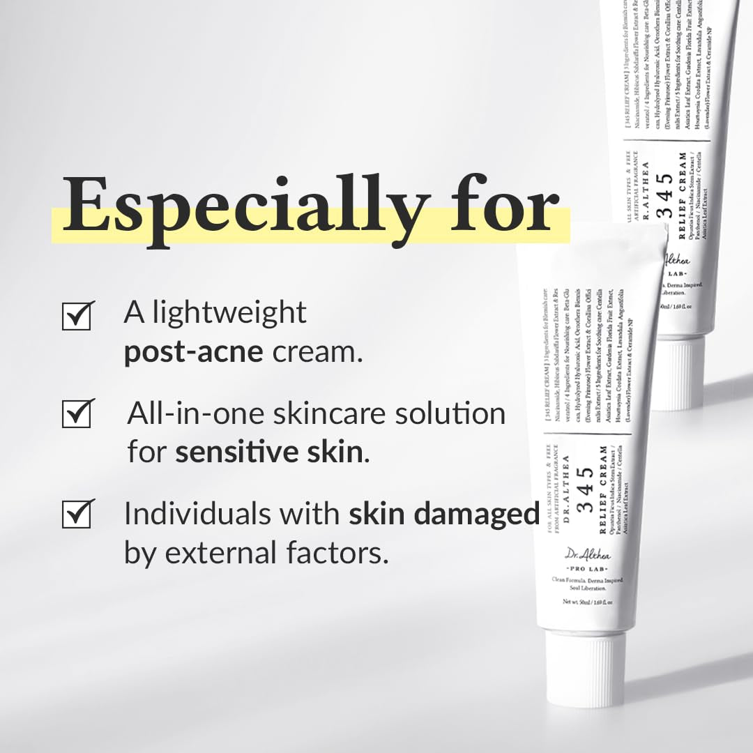 345 Relief Cream | Daily Face Moisturizer | Blemish Relief Care | Soothing Recovery & Moisture with Niacinamide, Panthenol | Korean Vegan Skin Care for All Skin Types | 1.7 Fl Oz (Pack of 1)