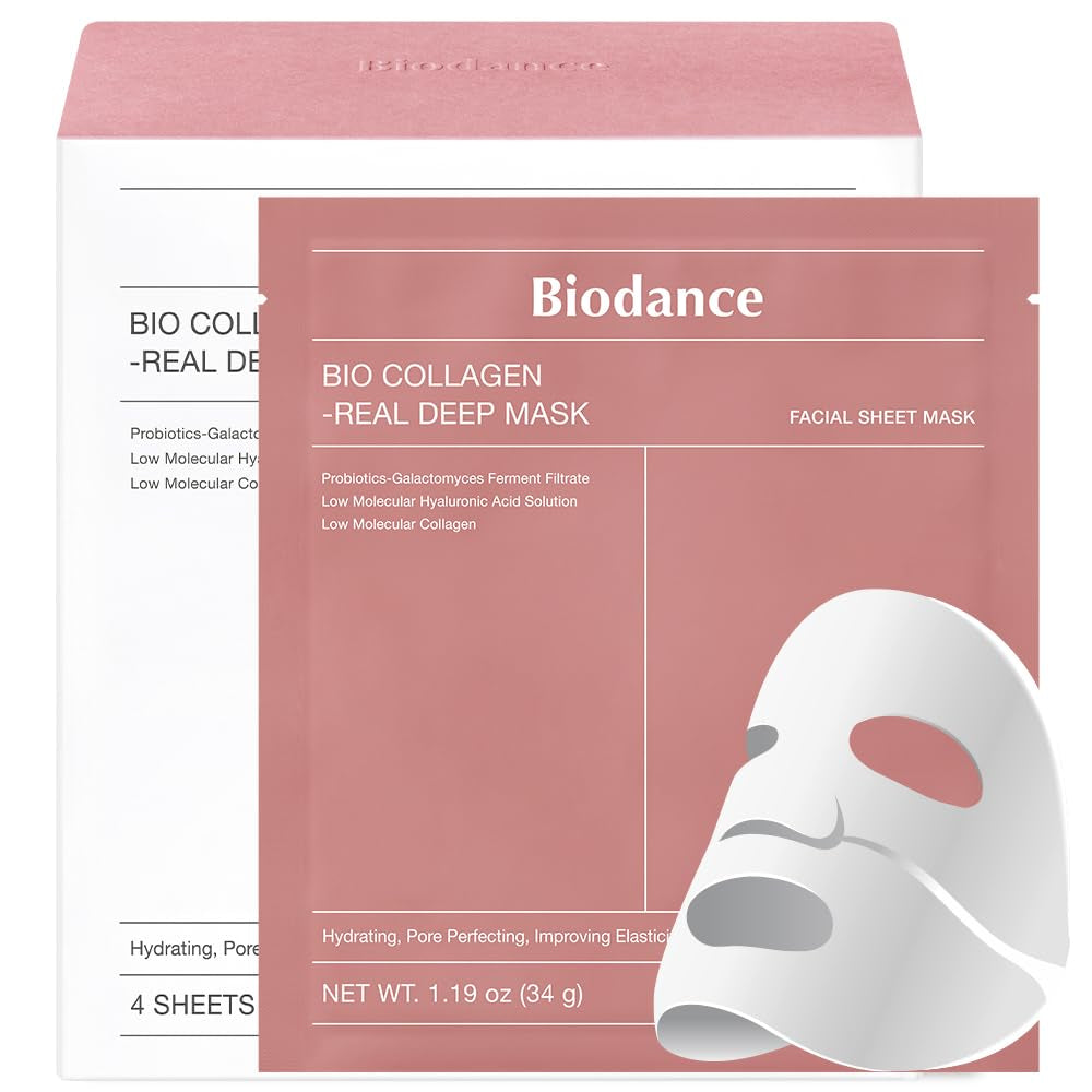 Bio-Collagen Real Deep Mask, Hydrating Overnight Hydrogel Mask, Pore Minimizing, Elasticity Improvement, 34G X4Ea