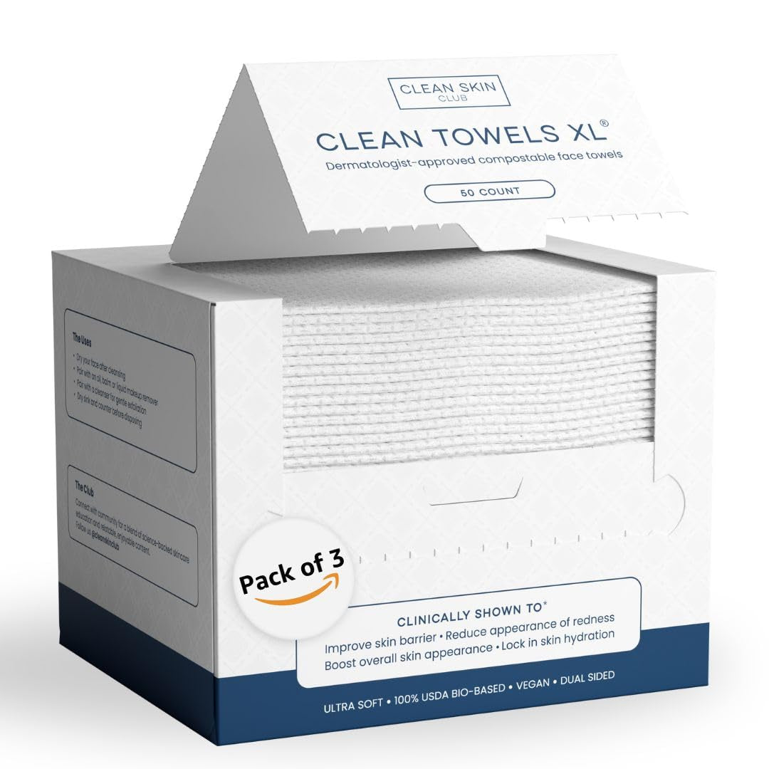 Clean Towels XL™, 100% USDA Biobased Face Towel, Disposable Face Towelette, Eczema Association Accepted, Makeup Remover Dry Wipes, Ultra Soft, 50 Ct, 1 Pack