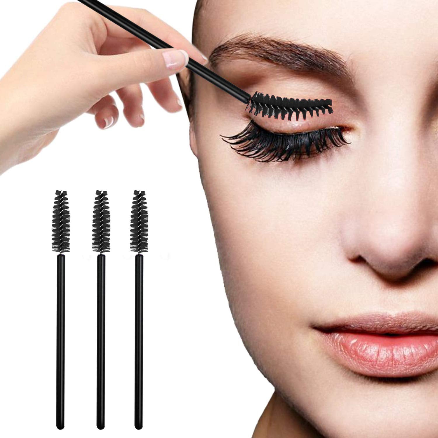 100 Pcs Disposable Eyelash Mascara Brushes for Eye Lashes Extension Eyebrow and Makeup (Black)