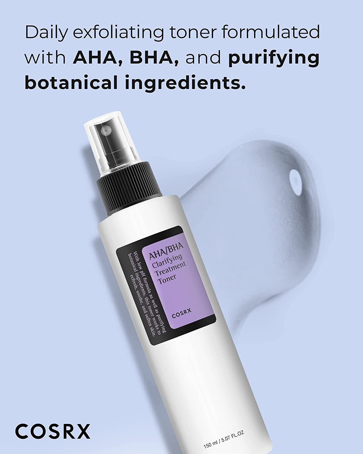 AHA/BHA Treatment Toner 5.07 Fl.Oz/ 150Ml, Facial Exfoliating Spray for Whiteheads, Pores, & Uneven Skin, Korean Toner, Not Tested on Animals, No Parabens, No Sulfates, Korean Skin Care