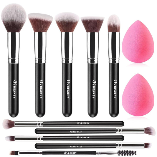 Makeup Brushes Set, Professional Foundation Eyeshadow Concealer Blush Powder Bronzer Applicator, 2 Blender Sponge with Beauty Paper Case