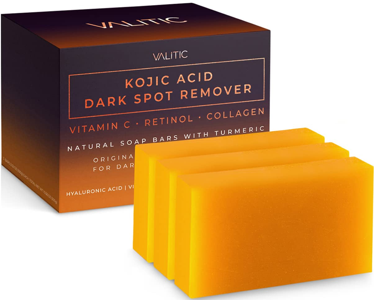 Kojic Acid Dark Spot Remover Soap Bars with Vitamin C, Retinol, Collagen, Turmeric - Original Japanese Complex Infused with Hyaluronic Acid, Vitamin E, Shea Butter, Castile Olive Oil (2 Pack)