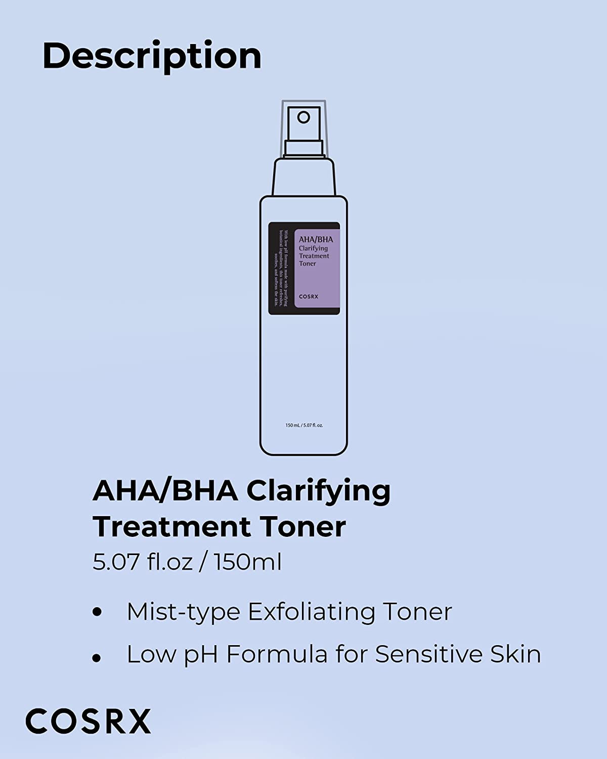 AHA/BHA Treatment Toner 5.07 Fl.Oz/ 150Ml, Facial Exfoliating Spray for Whiteheads, Pores, & Uneven Skin, Korean Toner, Not Tested on Animals, No Parabens, No Sulfates, Korean Skin Care