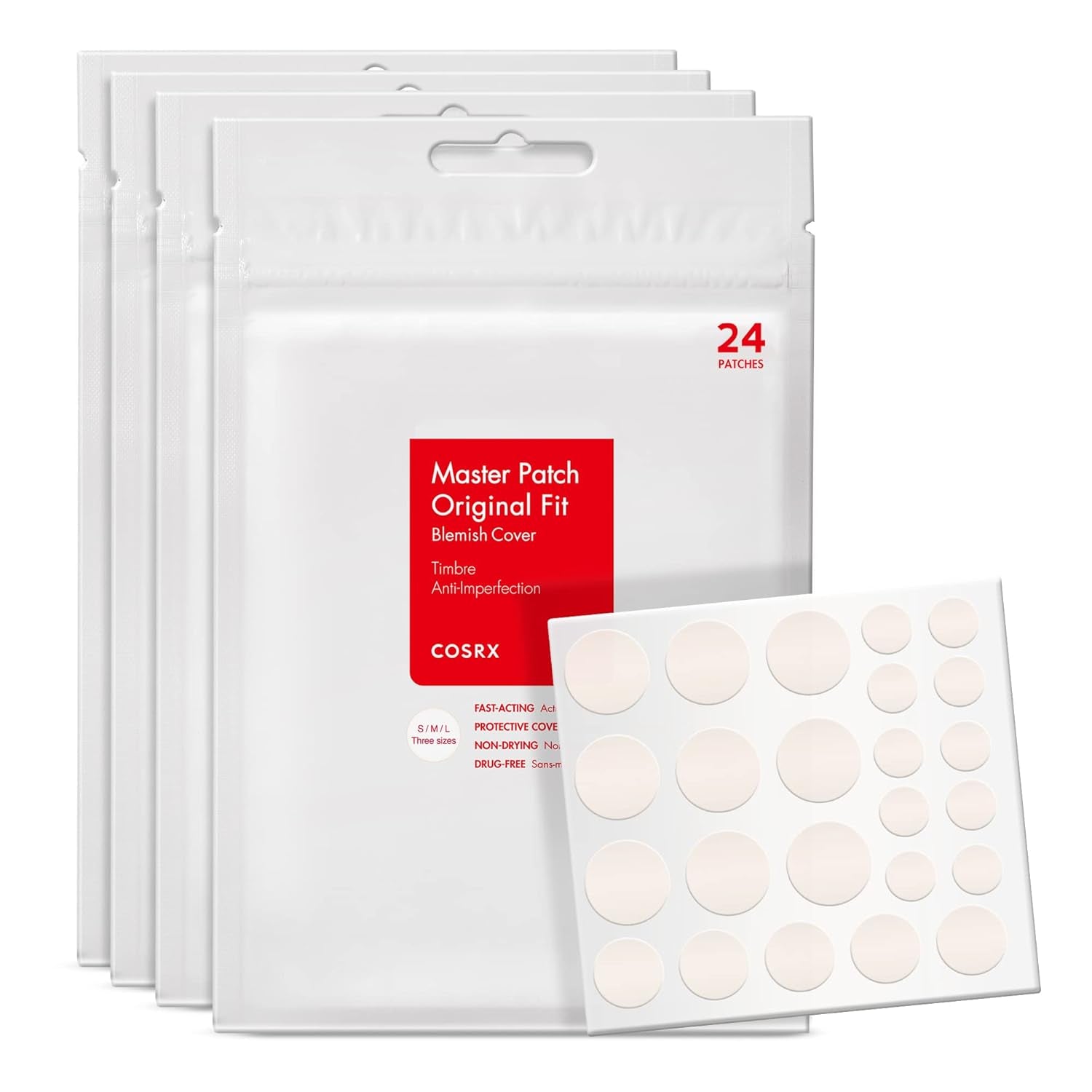 Acne Pimple Patch Absorbing Hydrocolloid Original 3 Size Patches for Blemishes and Zits Cover, Spot Stickers for Face and Body, Not Tested on Animals (72)