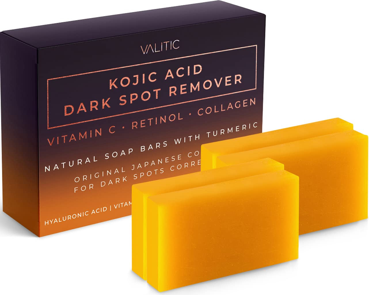 Kojic Acid Dark Spot Remover Soap Bars with Vitamin C, Retinol, Collagen, Turmeric - Original Japanese Complex Infused with Hyaluronic Acid, Vitamin E, Shea Butter, Castile Olive Oil (2 Pack)