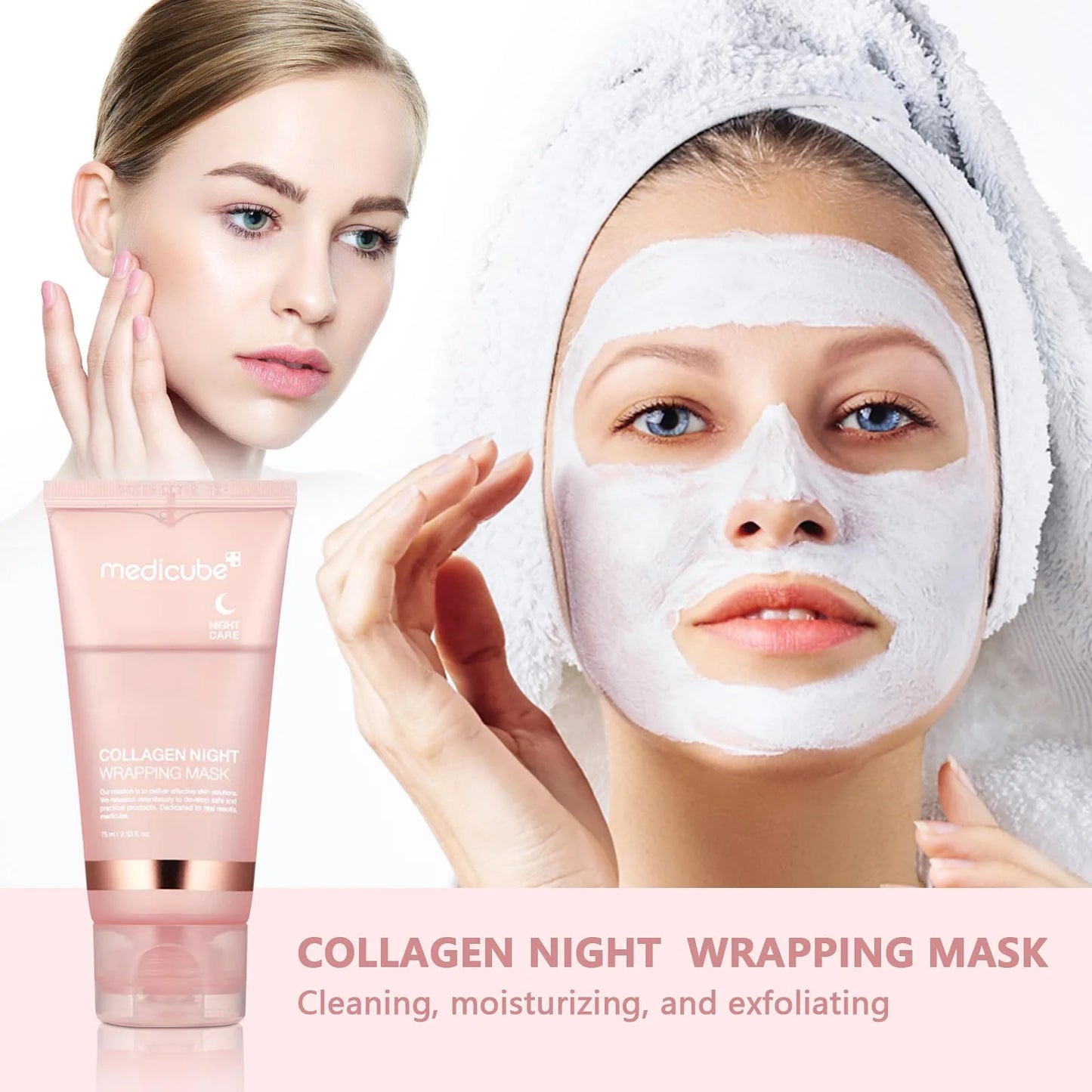 Medicube Collagen Overnight Wrapping Peel Off Facial Mask Pack - Elasticity & Hydration Care, Reduces Sagging & Dullness - Hydrolyzed Collagen For Glowing Skin - Korean Skin Care, 2.53 fl.oz