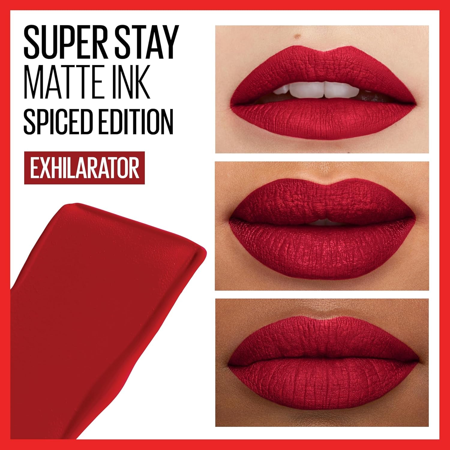 Super Stay Matte Ink Liquid Lipstick Makeup, Long Lasting High Impact Color, up to 16H Wear, Exhilarator, Ruby Red, 1 Count, Packaging May Vary