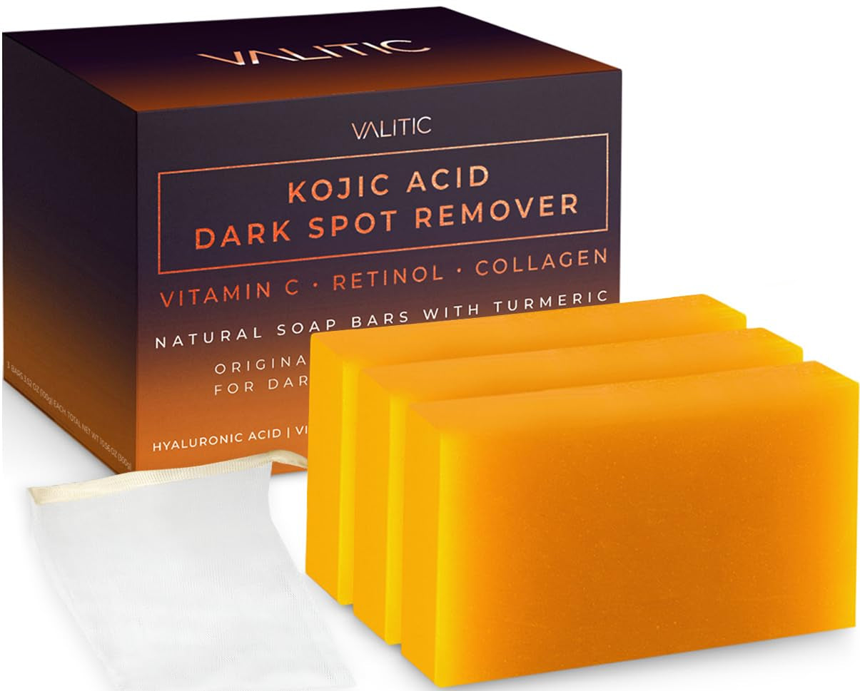 Kojic Acid Dark Spot Remover Soap Bars with Vitamin C, Retinol, Collagen, Turmeric - Original Japanese Complex Infused with Hyaluronic Acid, Vitamin E, Shea Butter, Castile Olive Oil (2 Pack)