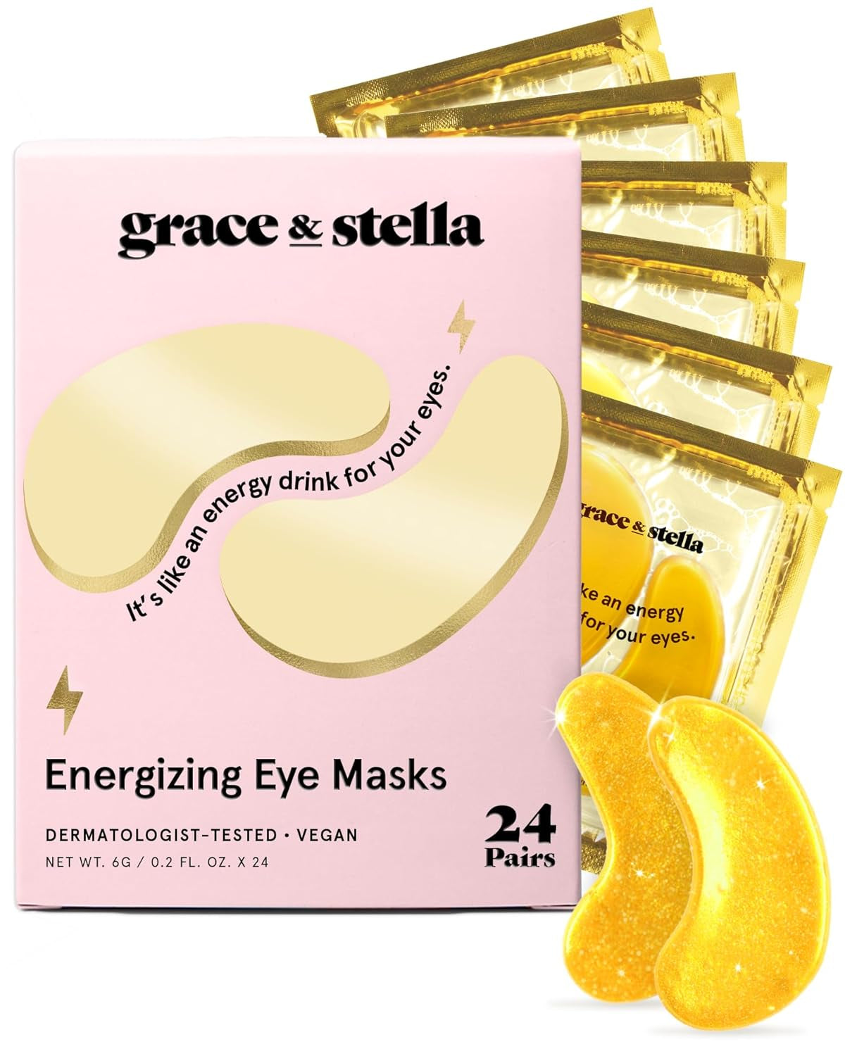 GRACE & STELLA Under Eye Mask - Reduce Dark Circles, Puffy Eyes & Wrinkles with Gel Patches - Vegan, Hydrating Self-Care - 24 Pairs, Gold