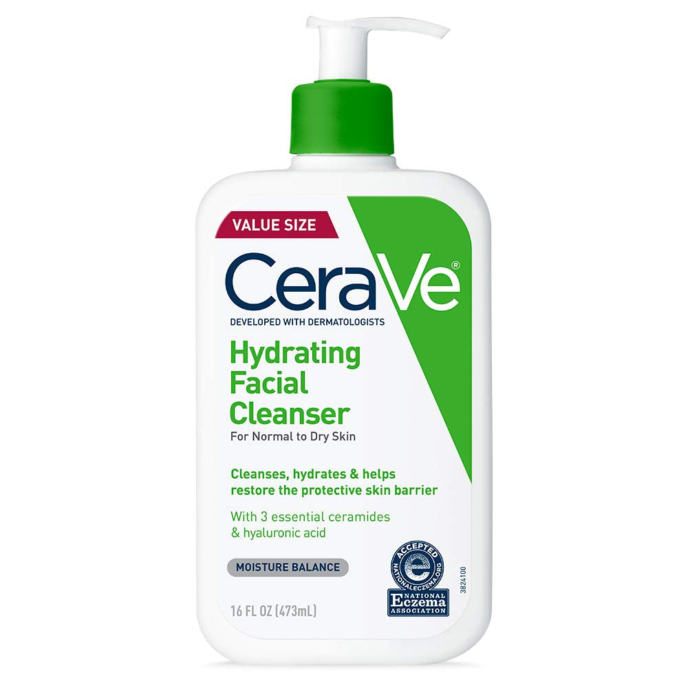 Hydrating Facial Cleanser, Moisturizing Face Wash for Dry Skin, Hyaluronic Acid + Ceramides + Glycerin, Hydrating Cleanser for Normal to Dry Skin, National Eczema Association Certified