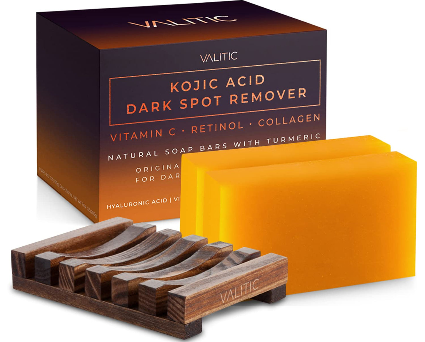 Kojic Acid Dark Spot Remover Soap Bars with Vitamin C, Retinol, Collagen, Turmeric - Original Japanese Complex Infused with Hyaluronic Acid, Vitamin E, Shea Butter, Castile Olive Oil (2 Pack)