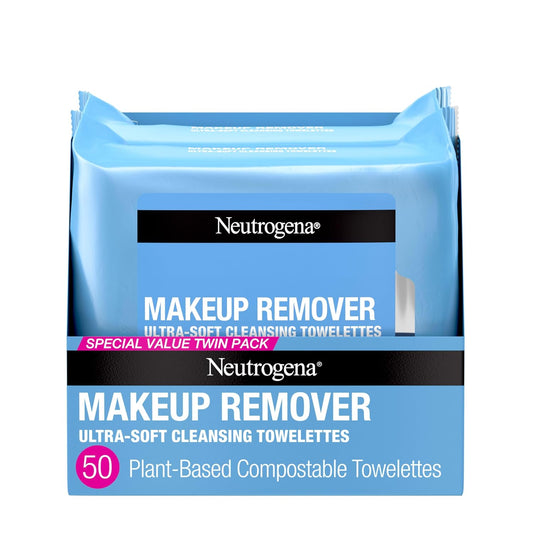 Makeup Remover Wipes, Daily Facial Cleanser Towelettes, Gently Cleanse and Remove Oil & Makeup, Alcohol-Free Makeup Wipes, 2 X 25 Ct