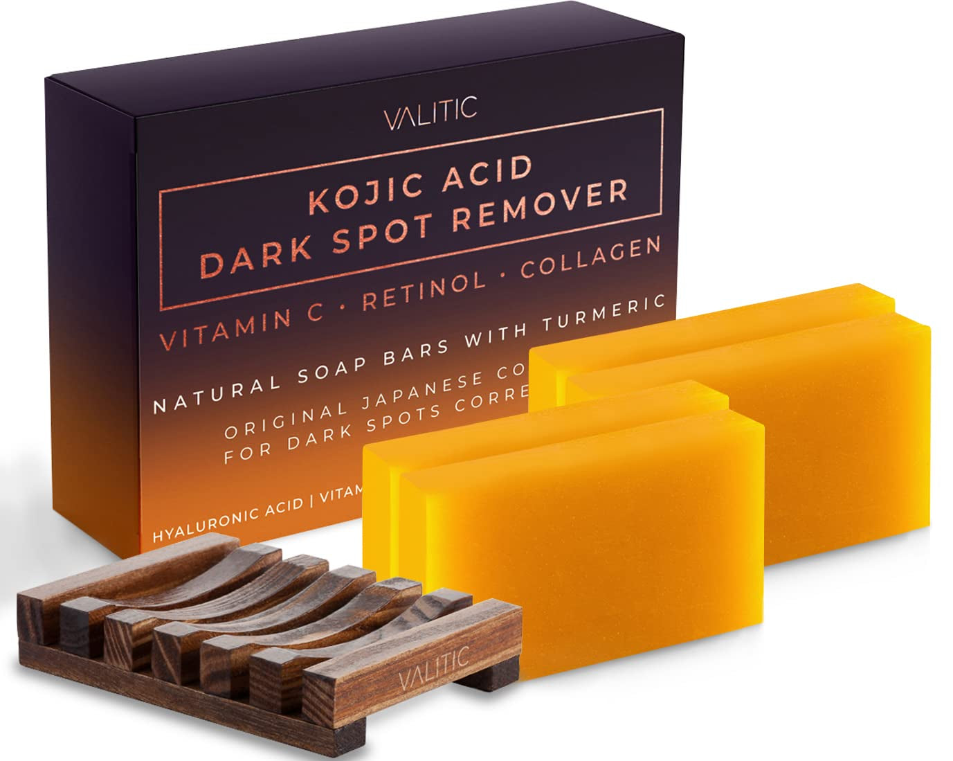 Kojic Acid Dark Spot Remover Soap Bars with Vitamin C, Retinol, Collagen, Turmeric - Original Japanese Complex Infused with Hyaluronic Acid, Vitamin E, Shea Butter, Castile Olive Oil (2 Pack)