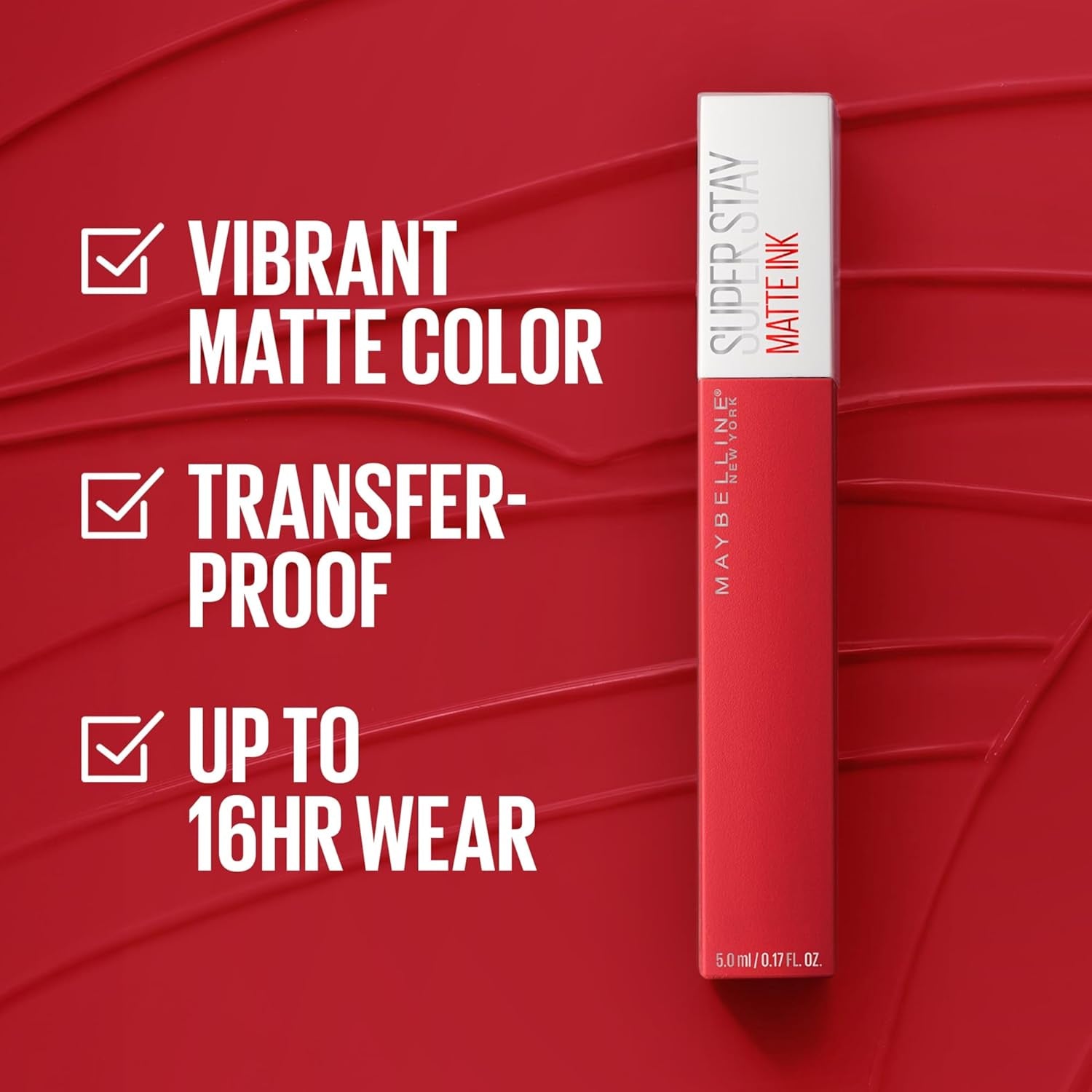 Super Stay Matte Ink Liquid Lipstick Makeup, Long Lasting High Impact Color, up to 16H Wear, Exhilarator, Ruby Red, 1 Count, Packaging May Vary