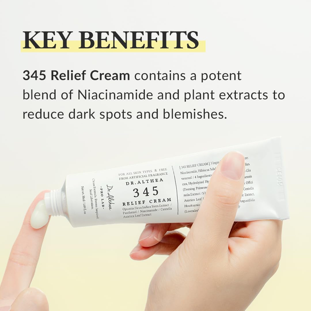 345 Relief Cream | Daily Face Moisturizer | Blemish Relief Care | Soothing Recovery & Moisture with Niacinamide, Panthenol | Korean Vegan Skin Care for All Skin Types | 1.7 Fl Oz (Pack of 1)