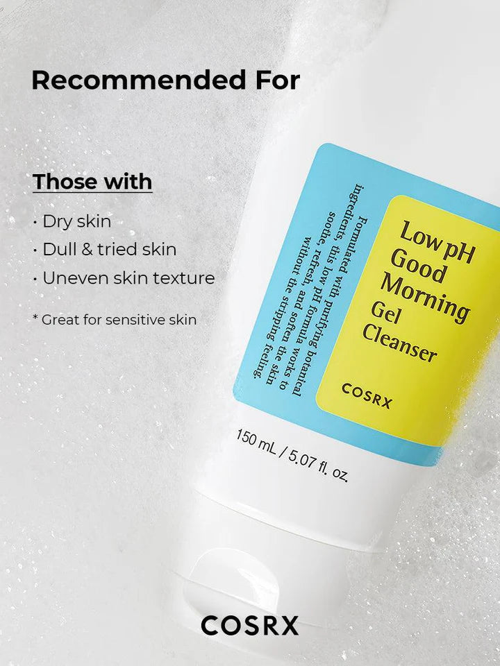 COSRX Low pH Good Morning Gel Face Cleanser, 5.07 fl oz, BHA Face Wash, Daily Mild Face Cleanser for Sensitive Skin, PH Balancing, Korean Skin Care, Korean Face Wash