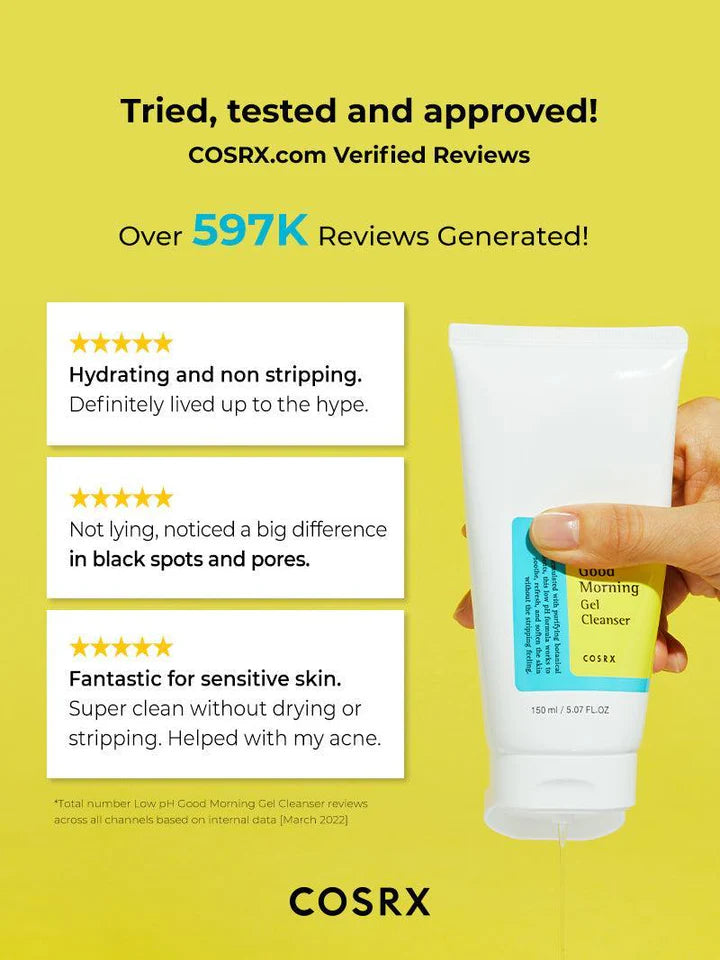 COSRX Low pH Good Morning Gel Face Cleanser, 5.07 fl oz, BHA Face Wash, Daily Mild Face Cleanser for Sensitive Skin, PH Balancing, Korean Skin Care, Korean Face Wash